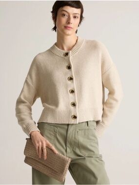 Quince 100% Organic Cotton Cropped Cardigan Alabaster Size Large